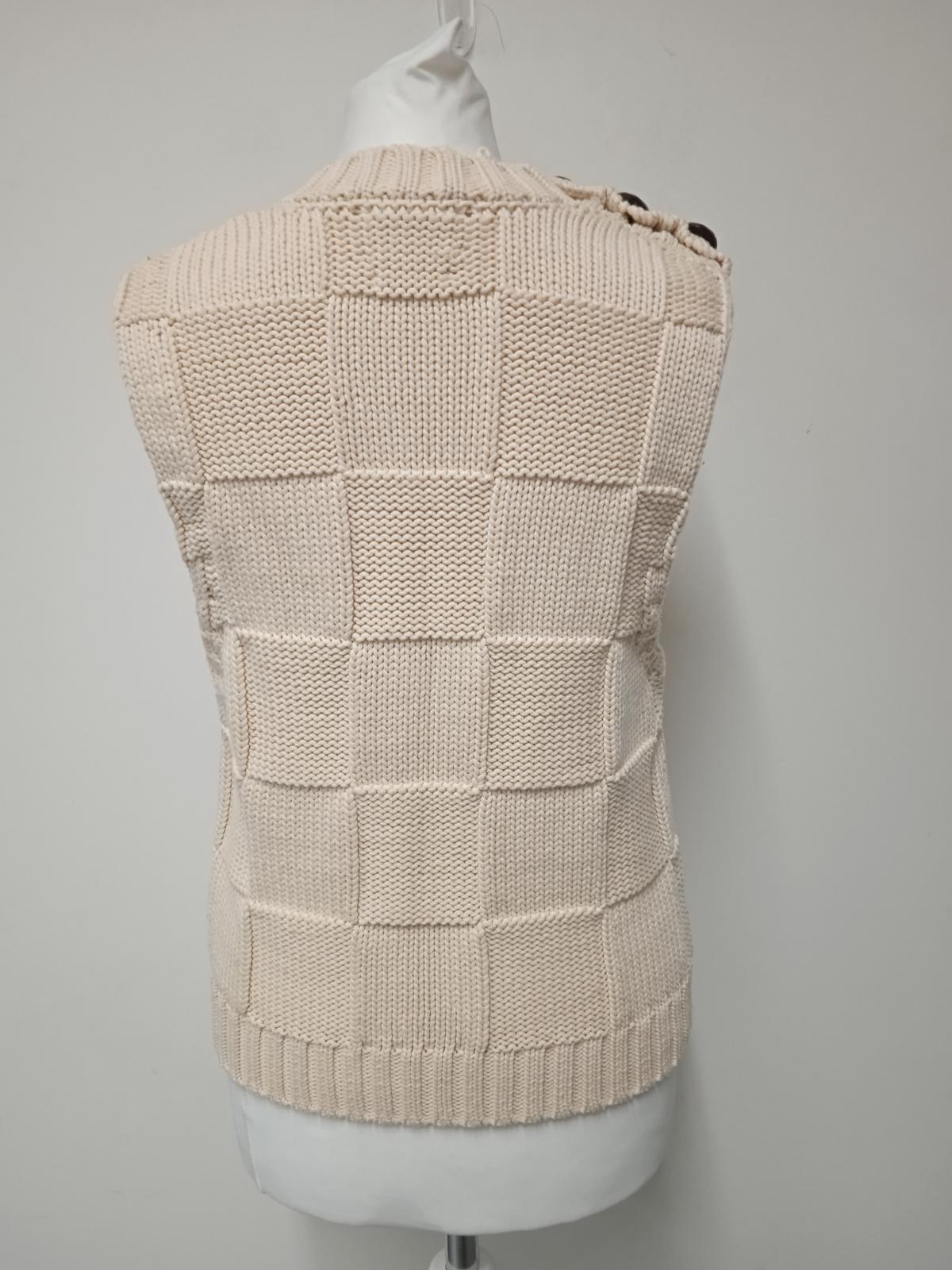 GANNI Ladies Beige Cotton Blend Smiley Face Fitted Sweater Vest Size XS NEW