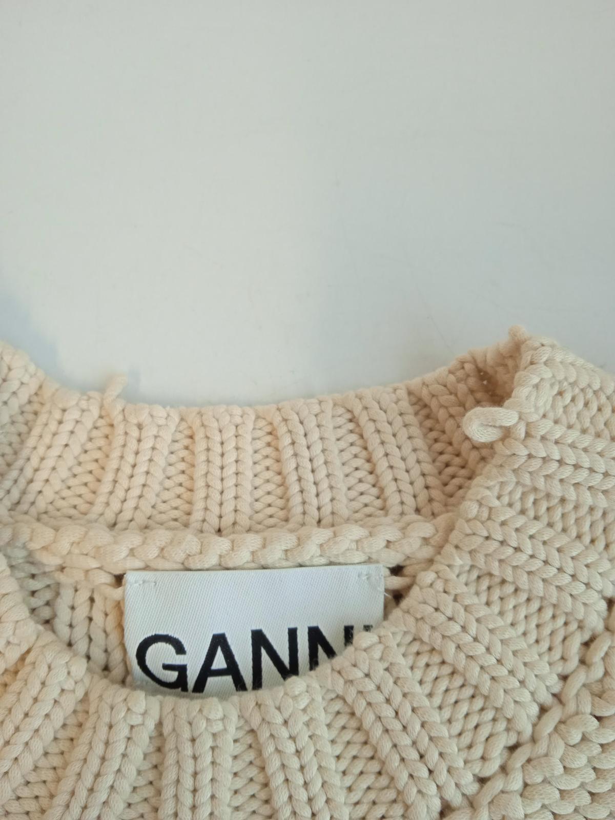 GANNI Ladies Beige Cotton Blend Smiley Face Fitted Sweater Vest Size XS NEW