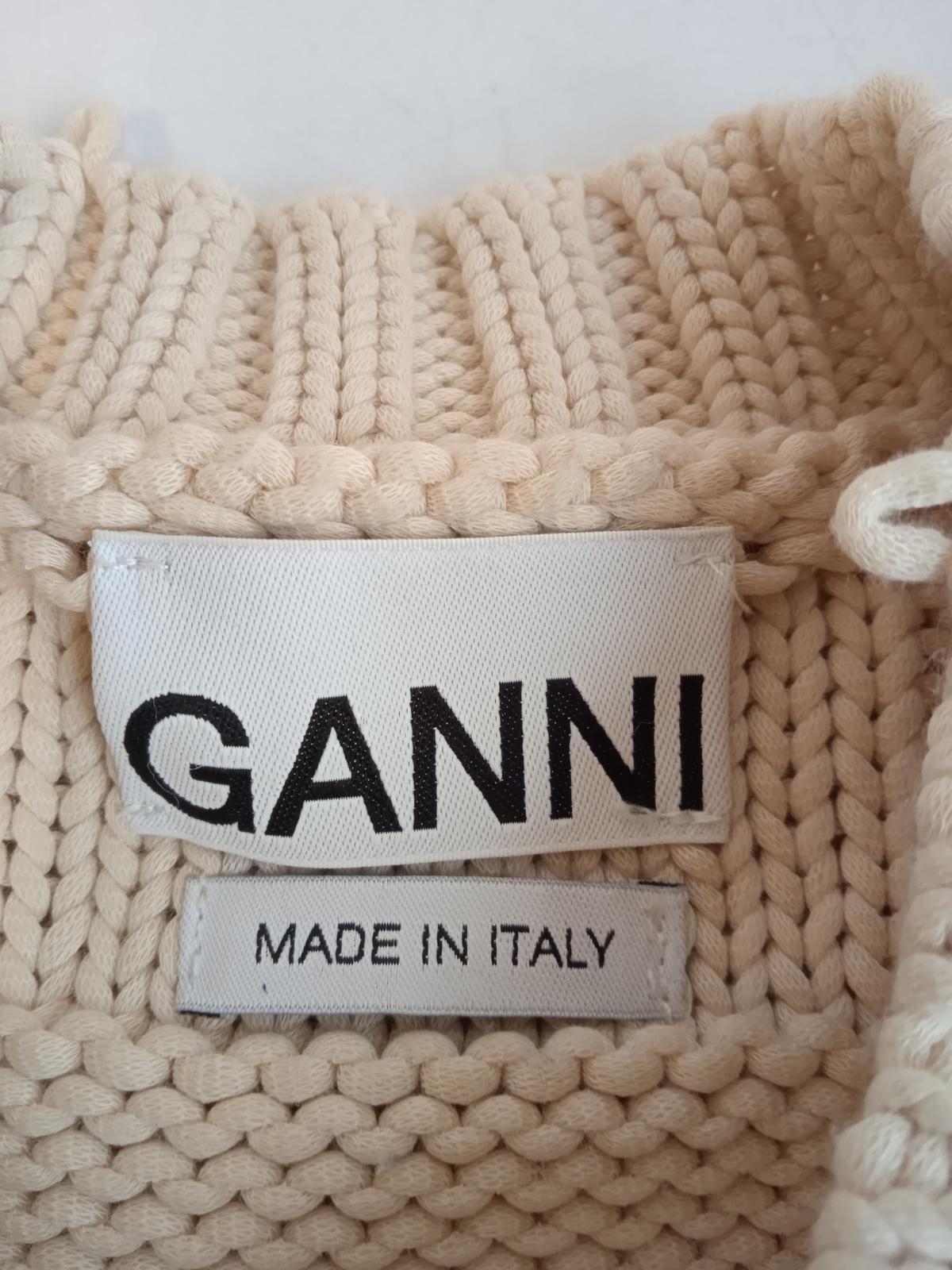 GANNI Ladies Beige Cotton Blend Smiley Face Fitted Sweater Vest Size XS NEW