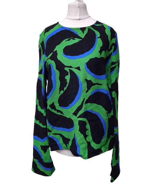 MARNI Ladies Green Black & Blue Long Sleeve Blouse Top Size IT40 UK8 NEW