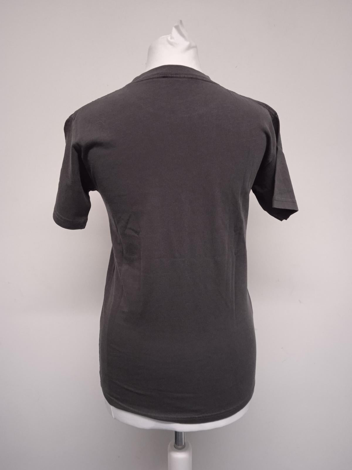 BALENCIAGA Ladies Washed Grey Cotton Archetype Copyright Logo T-Shirt XS NEW