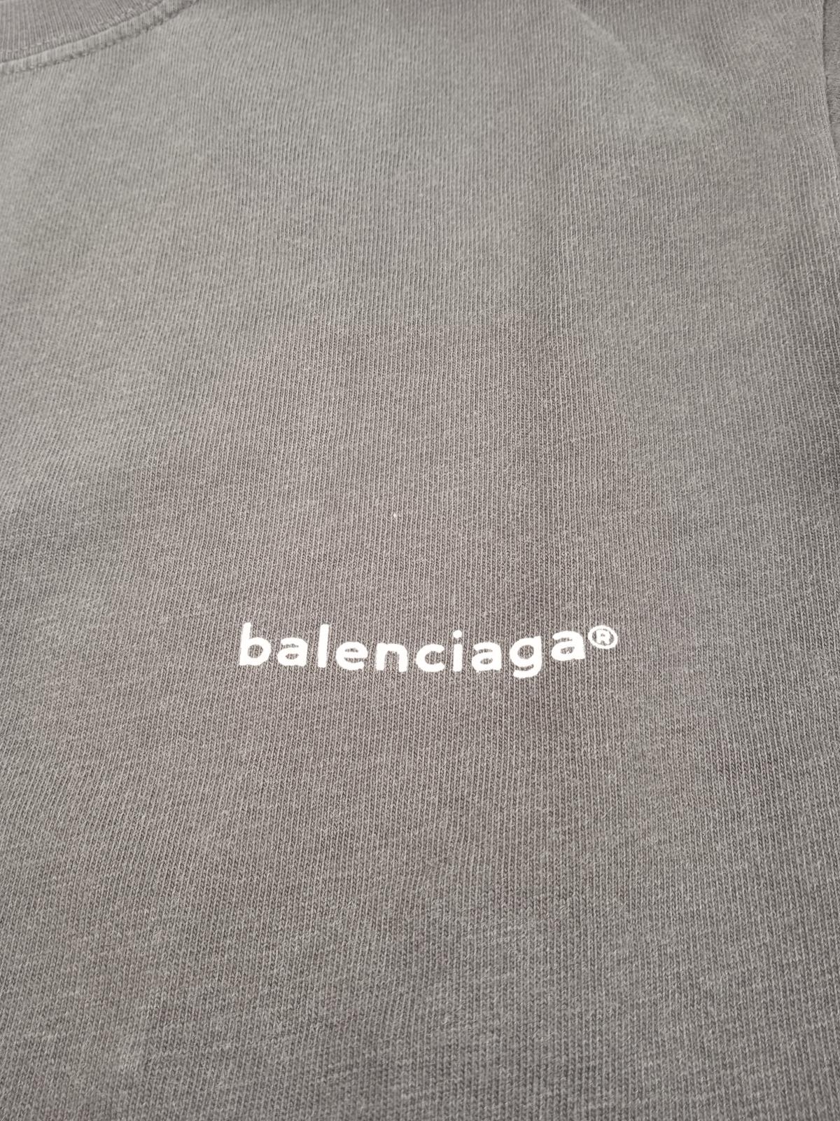 BALENCIAGA Ladies Washed Grey Cotton Archetype Copyright Logo T-Shirt XS NEW