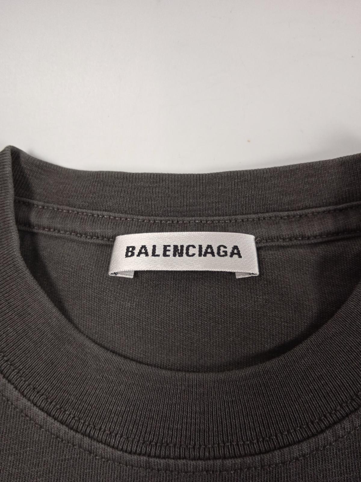BALENCIAGA Ladies Washed Grey Cotton Archetype Copyright Logo T-Shirt XS NEW