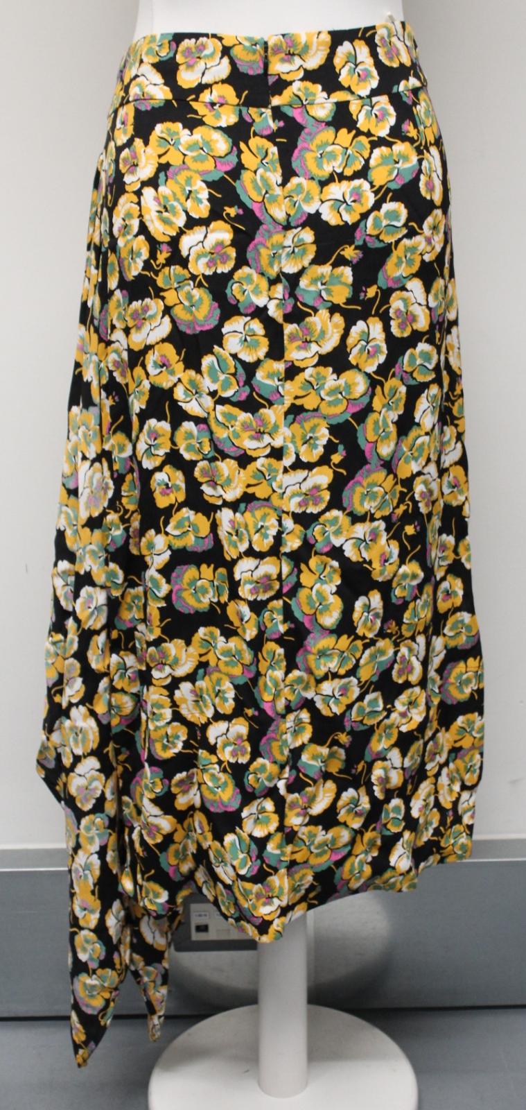 MARNI Ladies Black Yellow Asymmetric Draped Floral Midi Skirt IT40 UK8 NEW