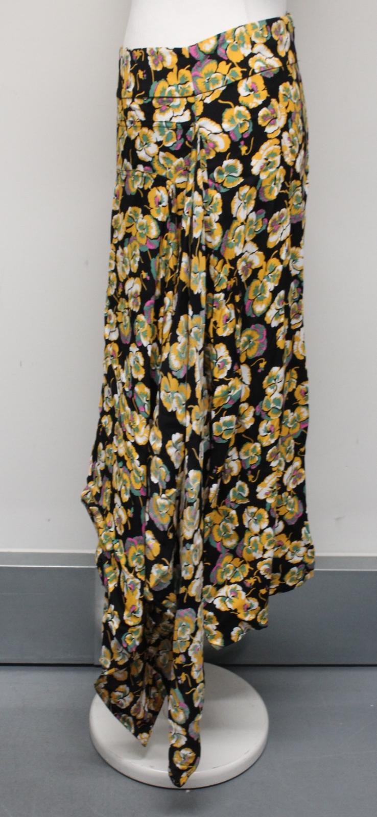 MARNI Ladies Black Yellow Asymmetric Draped Floral Midi Skirt IT40 UK8 NEW