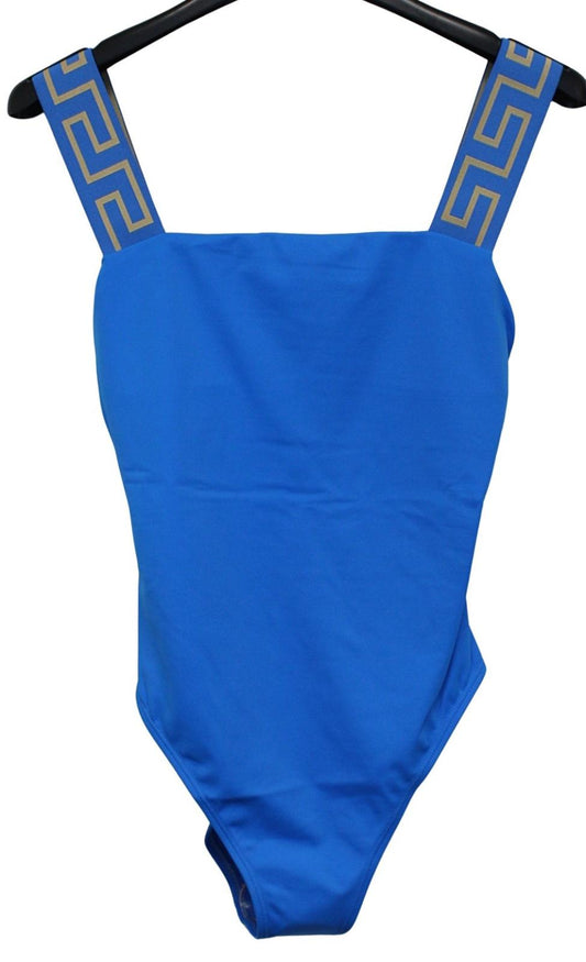 VERSACE Ladies Teal Blue Greca Strap Scoop Back One Piece Swimsuit 2/UK34 NEW