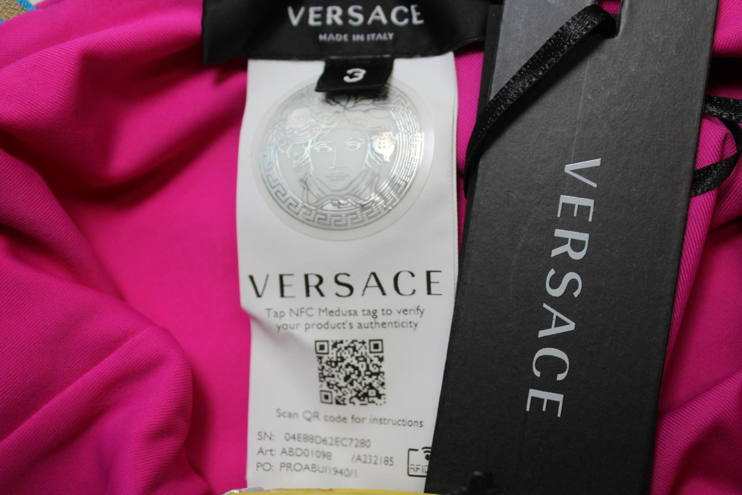 VERSACE Ladies Pink Blue Greca Strap Scoop Back One Piece Swimsuit 3/UK36 NEW