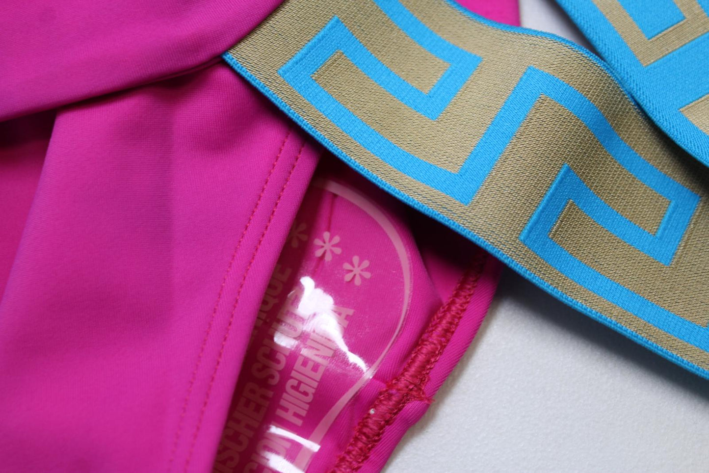 VERSACE Ladies Pink Blue Greca Strap Scoop Back One Piece Swimsuit 3/UK36 NEW