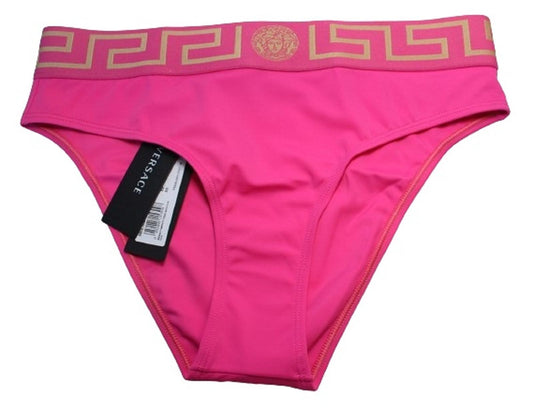 VERSACE Ladies Pink Gold Greca Logo Elasticated Waist Bikini Bottoms 3/L NEW