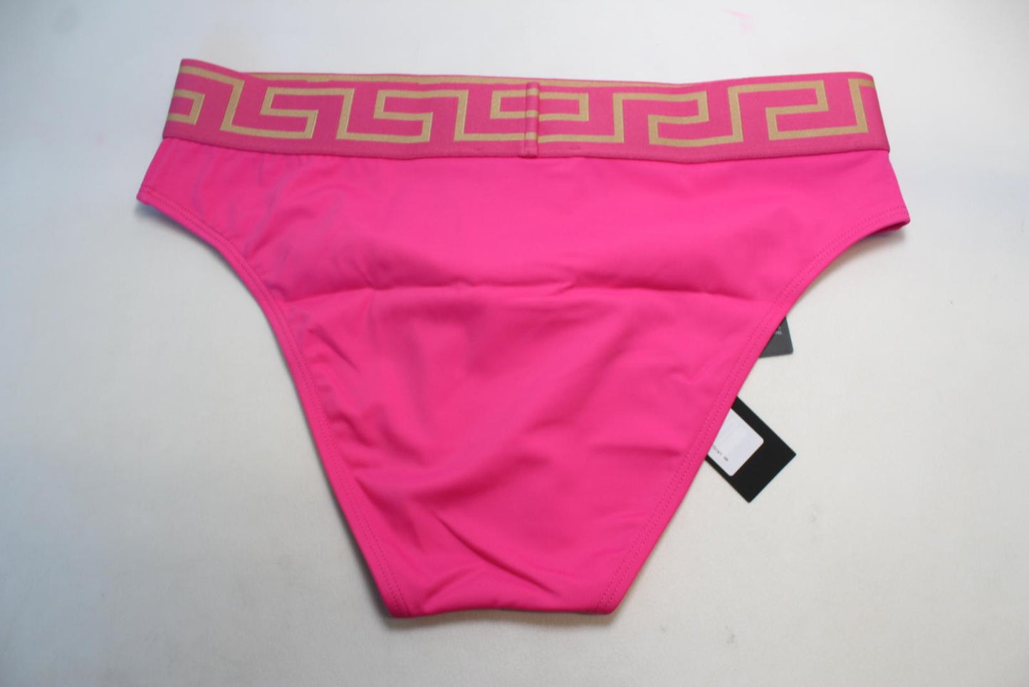 VERSACE Ladies Pink Gold Greca Logo Elasticated Waist Bikini Bottoms 3/L NEW
