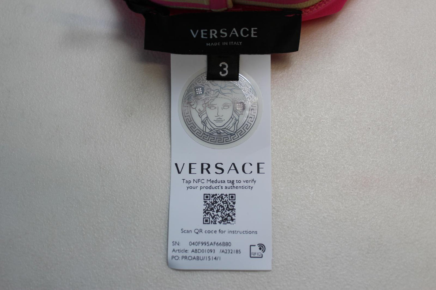 VERSACE Ladies Pink Gold Greca Logo Elasticated Waist Bikini Bottoms 3/L NEW