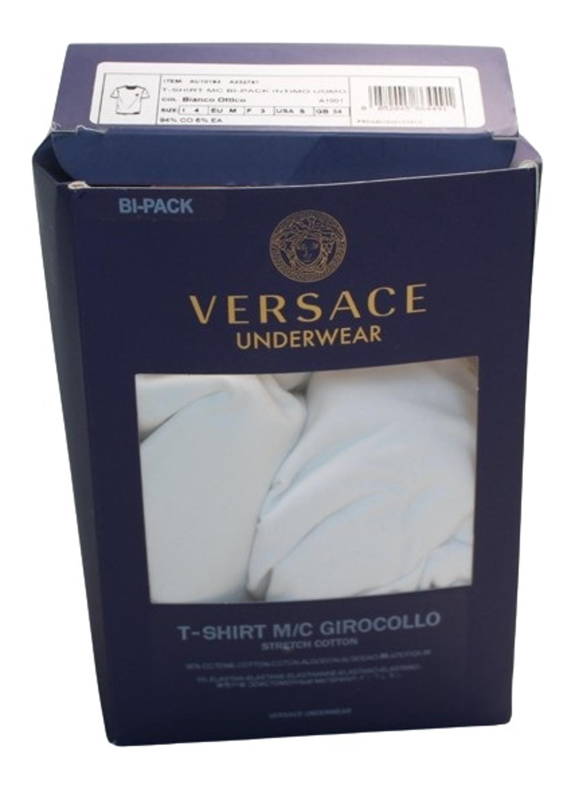 VERSACE Men's Optical White Short Sleeve Stretch Cotton Bi Pack T-Shirt 4/M NEW