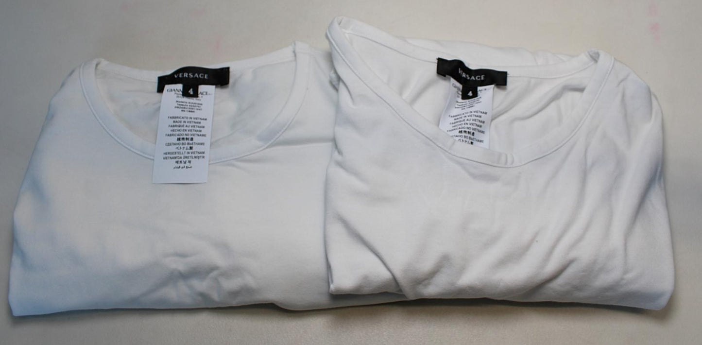 VERSACE Men's Optical White Short Sleeve Stretch Cotton Bi Pack T-Shirt 4/M NEW