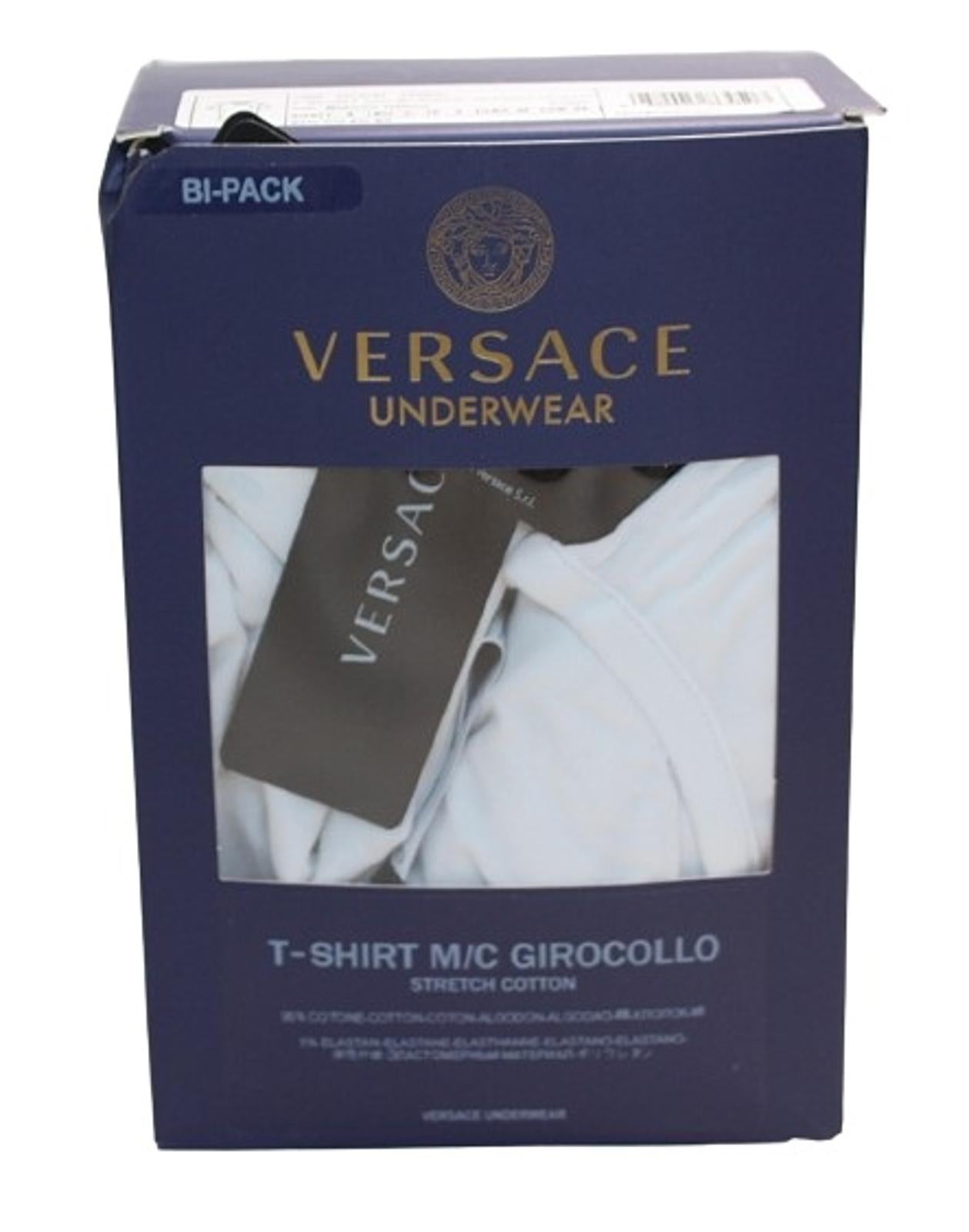 VERSACE Men's Optical White Short Sleeve Stretch Cotton Bi Pack T-Shirt 5/L NEW
