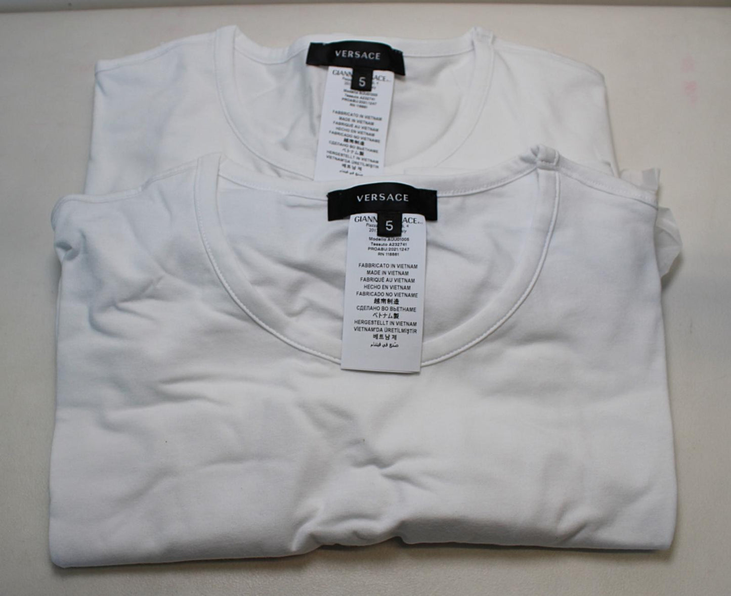VERSACE Men's Optical White Short Sleeve Stretch Cotton Bi Pack T-Shirt 5/L NEW