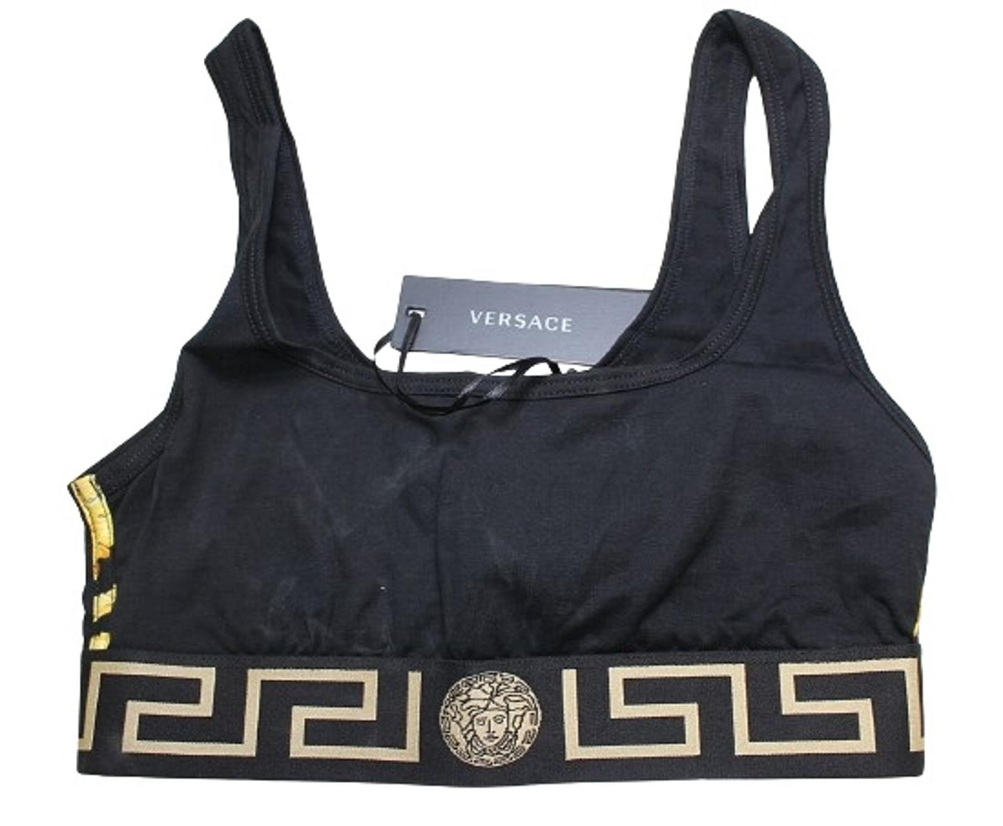 VERSACE Ladies Black Greca Details Medusa Cotton Sports Bra Top 1/UK32 NEW