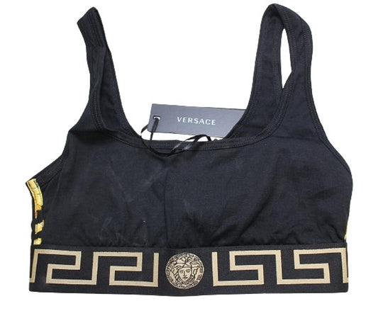 VERSACE Ladies Black Greca Details Medusa Cotton Sports Bra Top 1/UK32 NEW