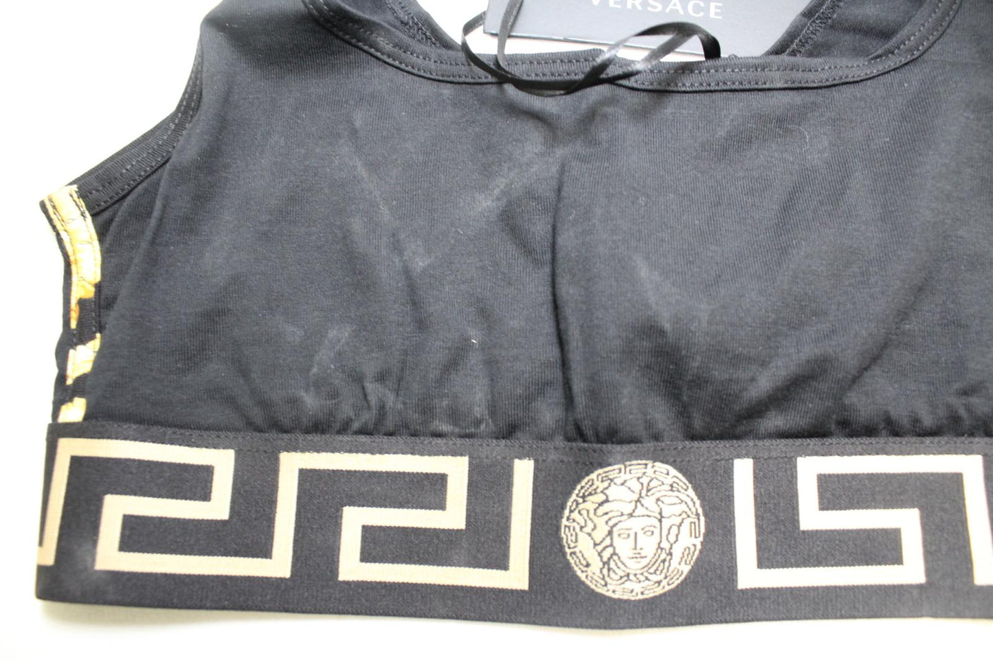 VERSACE Ladies Black Greca Details Medusa Cotton Sports Bra Top 1/UK32 NEW