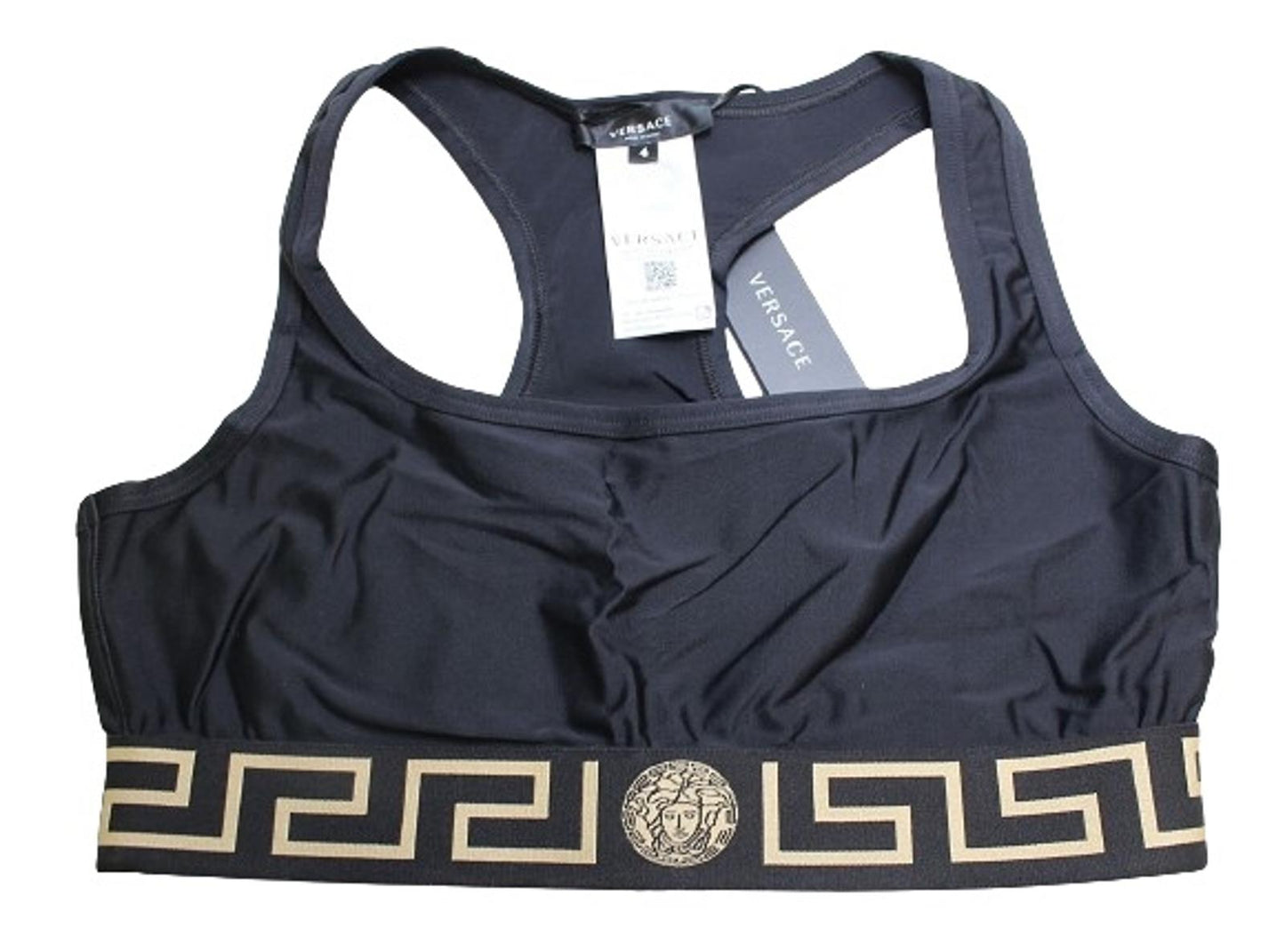 VERSACE Ladies La Greca Black Gold Medusa Racer Back Sports Bra 4/UK38/XL NEW