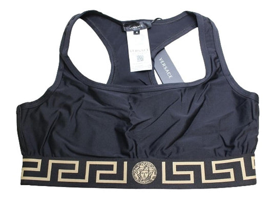 VERSACE Ladies La Greca Black Gold Medusa Racer Back Sports Bra 4/UK38/XL NEW