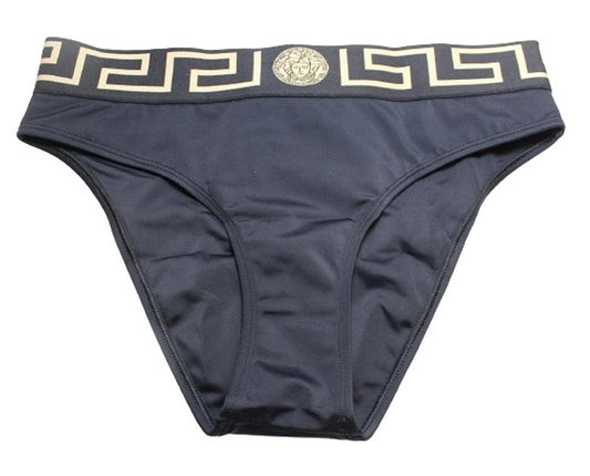 VERSACE Ladies Black Greca Logo Elasticated Waist Bikini Swim Bottoms 2/M NEW