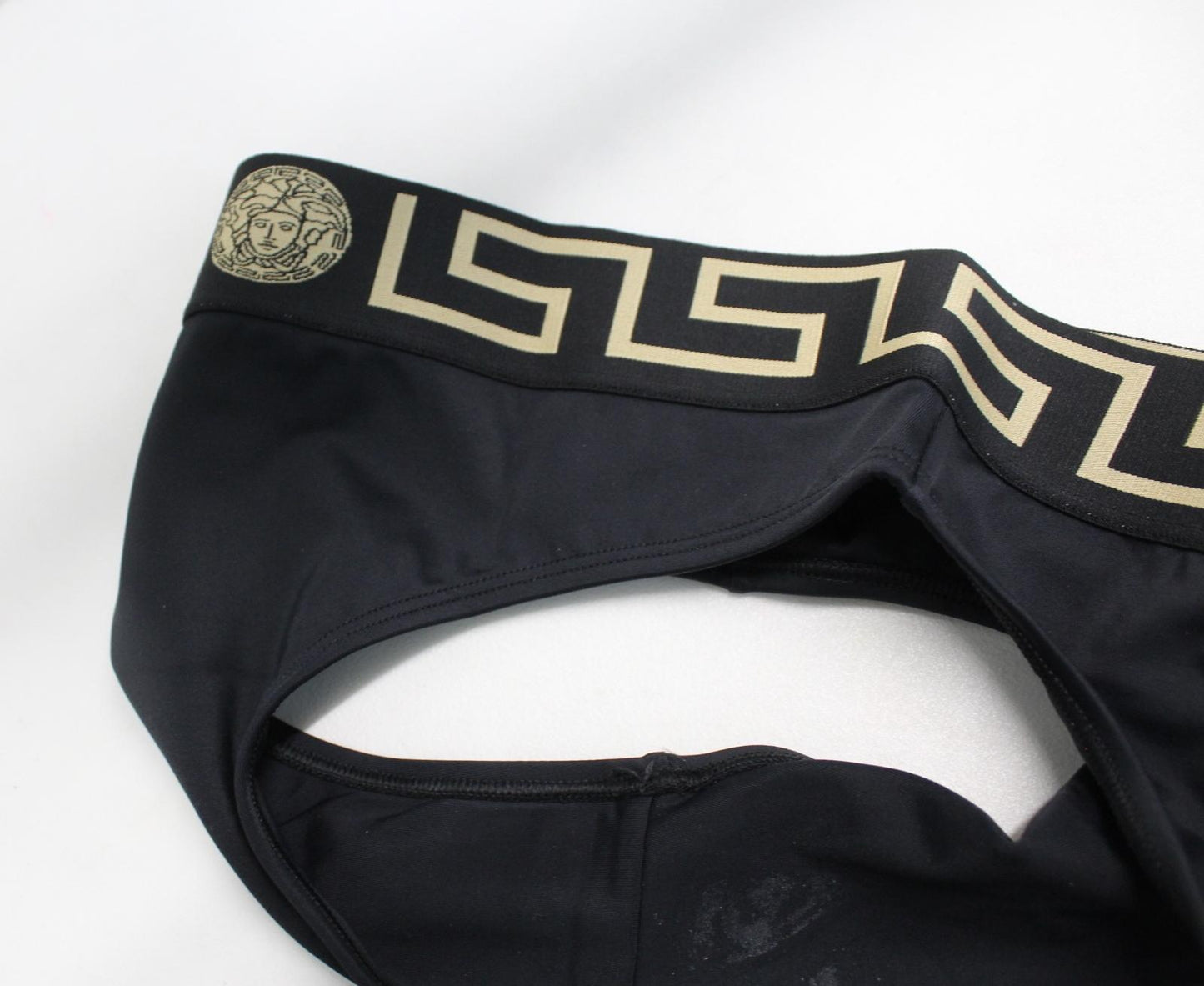 VERSACE Ladies Black Greca Logo Elasticated Waist Bikini Swim Bottoms 2/M NEW