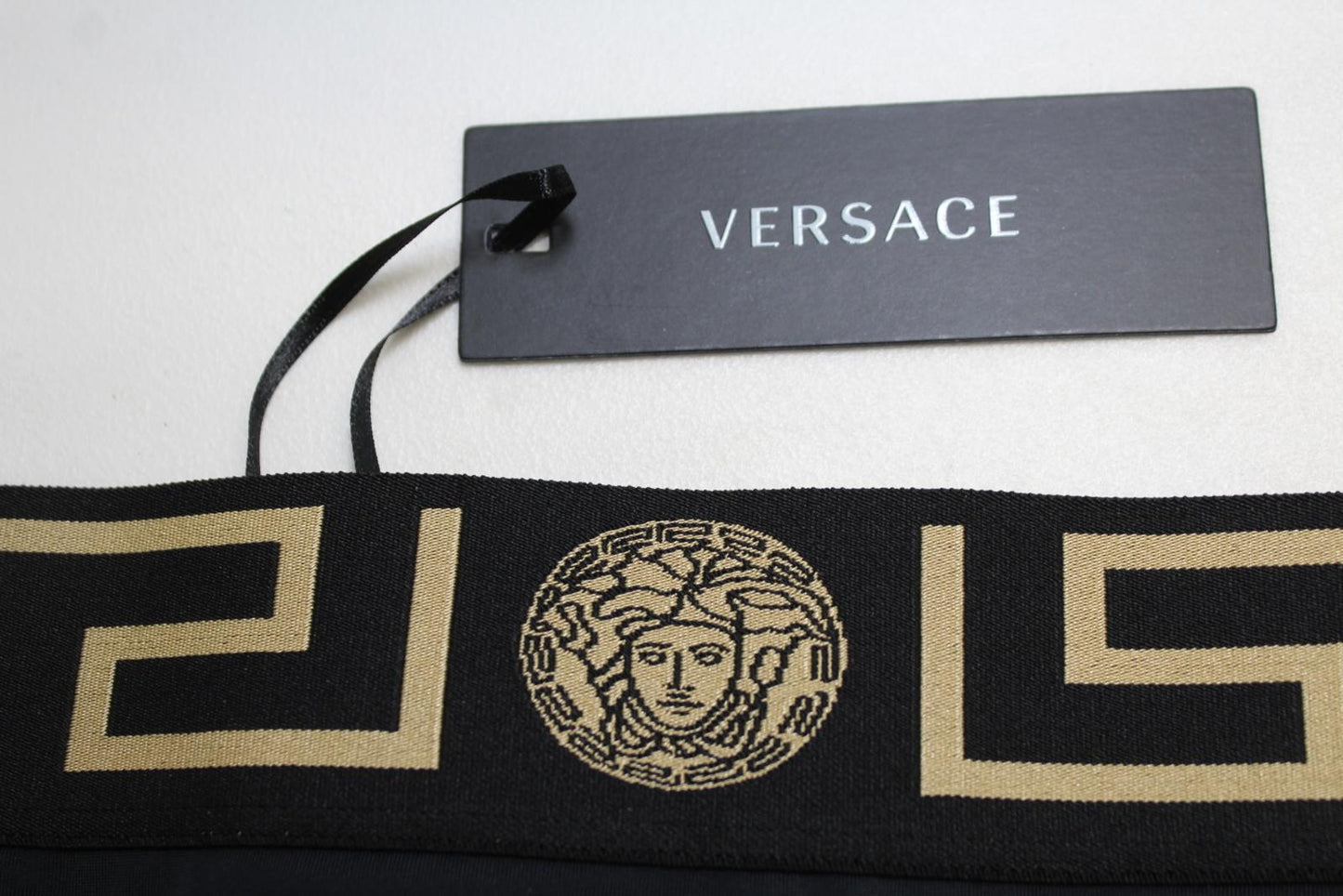 VERSACE Ladies Black Greca Medusa Logo Elasticated Waist Bikini Bottoms 2/M NEW