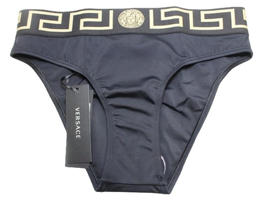 VERSACE Ladies Black Greca Medusa Logo Elasticated Waist Bikini Bottoms 1/S NEW