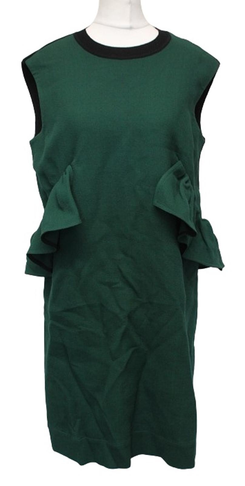 MARNI Ladies Green Black Sleeveless Ruffled Wool Cotton Blend Dress IT40 UK8 NEW