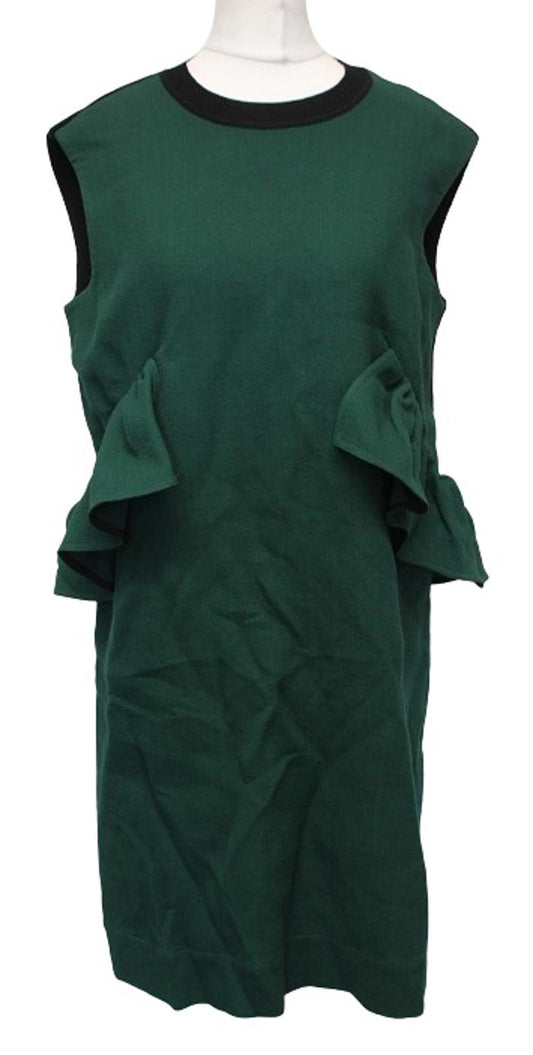 MARNI Ladies Green Black Sleeveless Ruffled Wool Cotton Blend Dress IT40 UK8 NEW