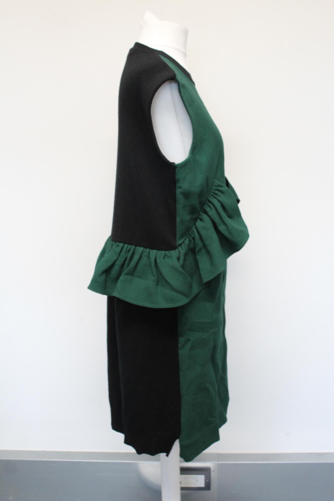 MARNI Ladies Green Black Sleeveless Ruffled Wool Cotton Blend Dress IT40 UK8 NEW