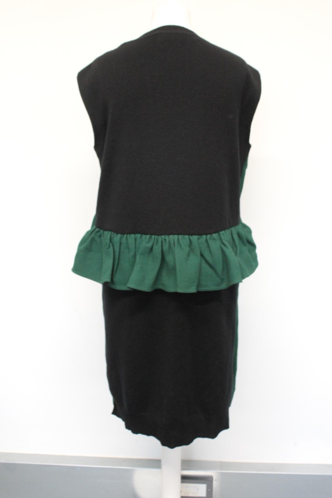 MARNI Ladies Green Black Sleeveless Ruffled Wool Cotton Blend Dress IT40 UK8 NEW