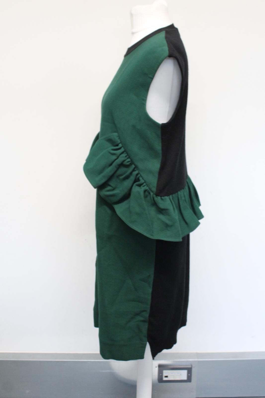 MARNI Ladies Green Black Sleeveless Ruffled Wool Cotton Blend Dress IT40 UK8 NEW