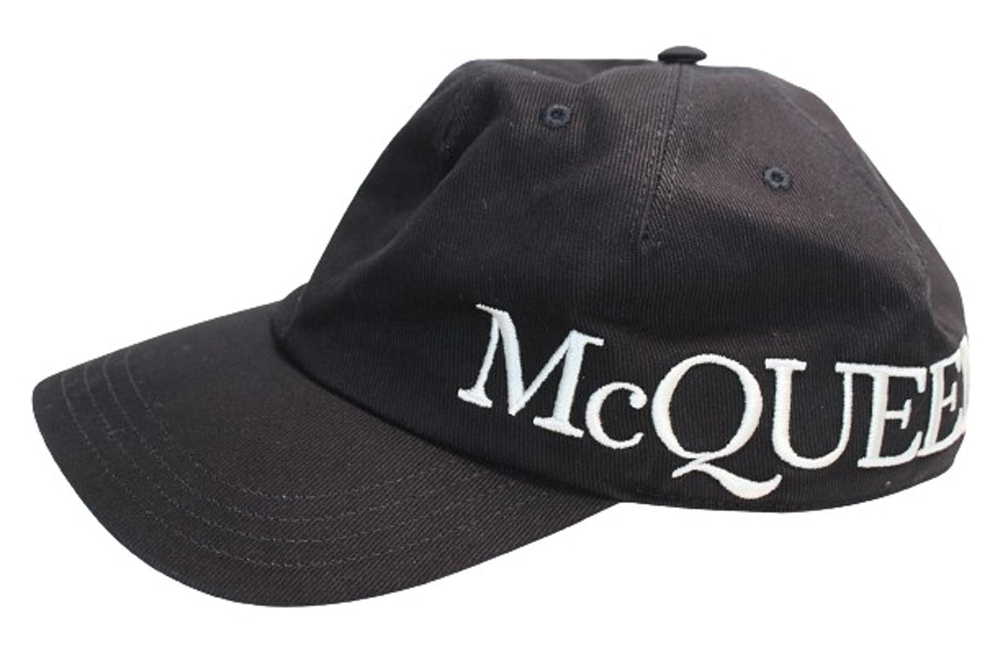 ALEXANDER MCQUEEN Men's Black White Embroidered Logo Oversized Cotton Hat L NEW