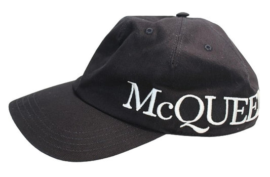 ALEXANDER MCQUEEN Men's Black White Embroidered Logo Oversized Cotton Hat L NEW