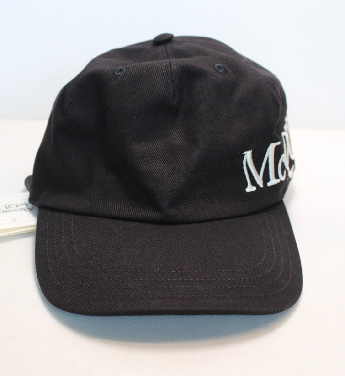 ALEXANDER MCQUEEN Men's Black White Embroidered Logo Oversized Cotton Hat L NEW