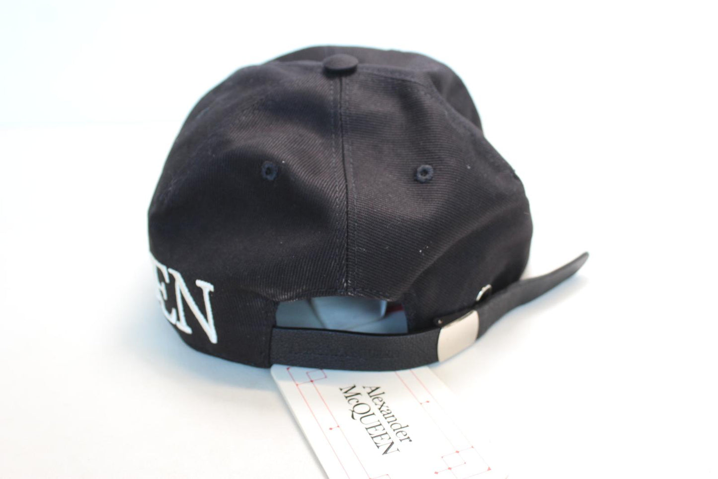 ALEXANDER MCQUEEN Men's Black White Embroidered Logo Oversized Cotton Hat L NEW