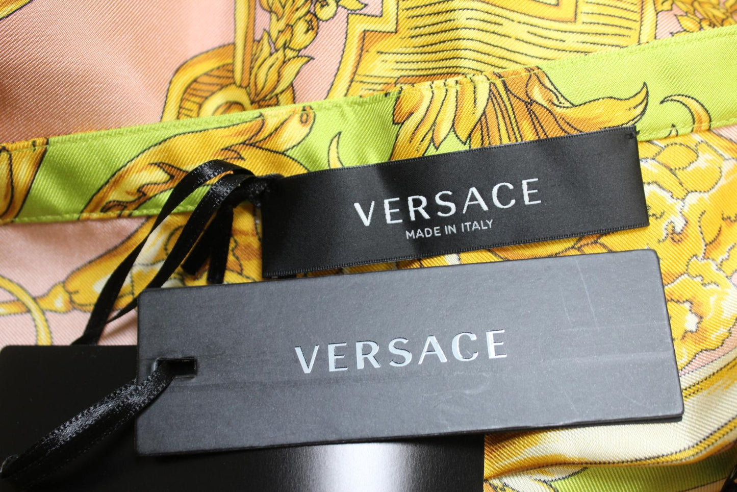 VERSACE Ladies Heritage Pink Multi Lace Trim Silk Mini Skirt IT44 UK12 BNWT