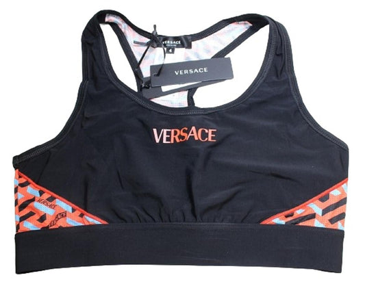 VERSACE Ladies LA Greca Black Orange Monogram Racer Back Sports Bra 4/UK38 NEW