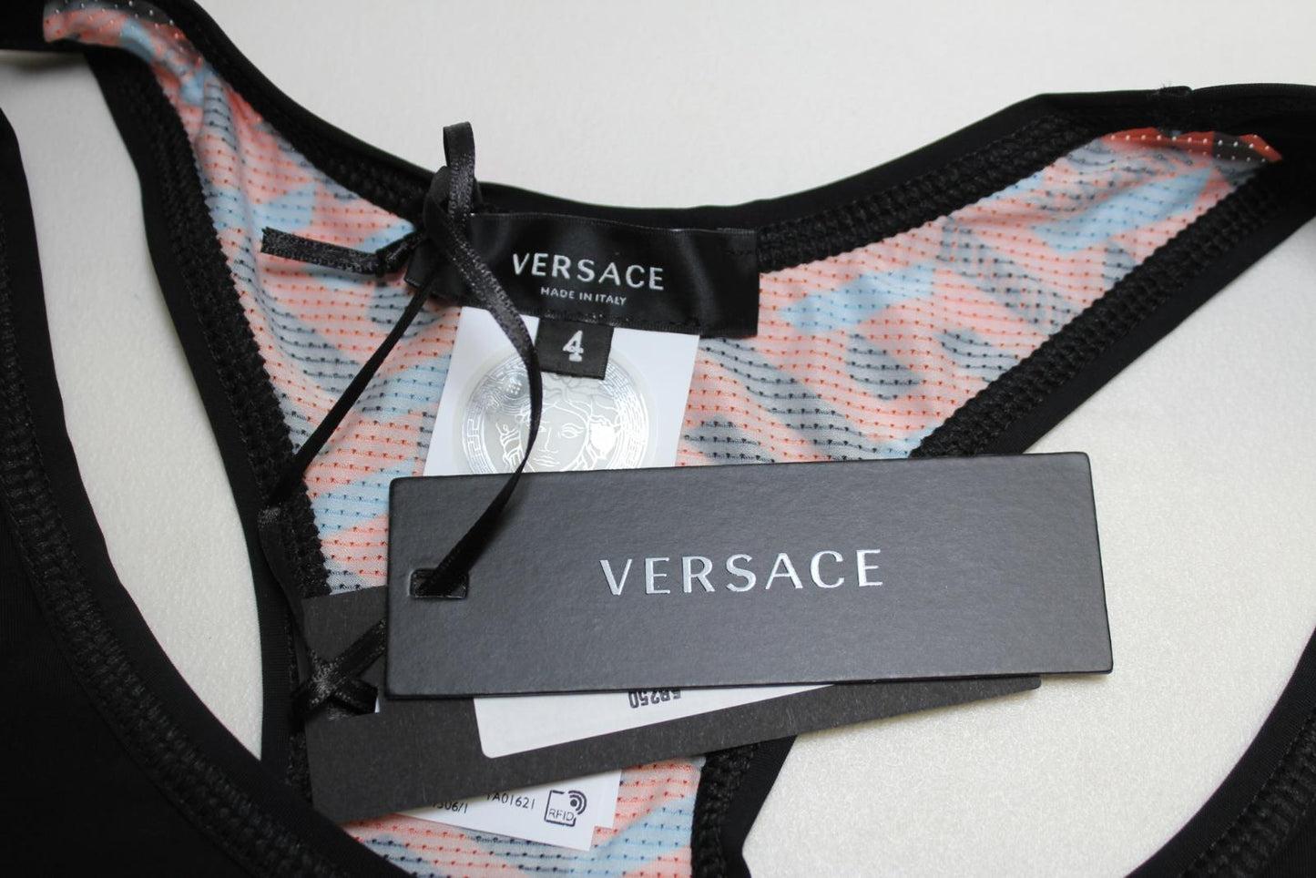 VERSACE Ladies LA Greca Black Orange Monogram Racer Back Sports Bra 4/UK38 NEW