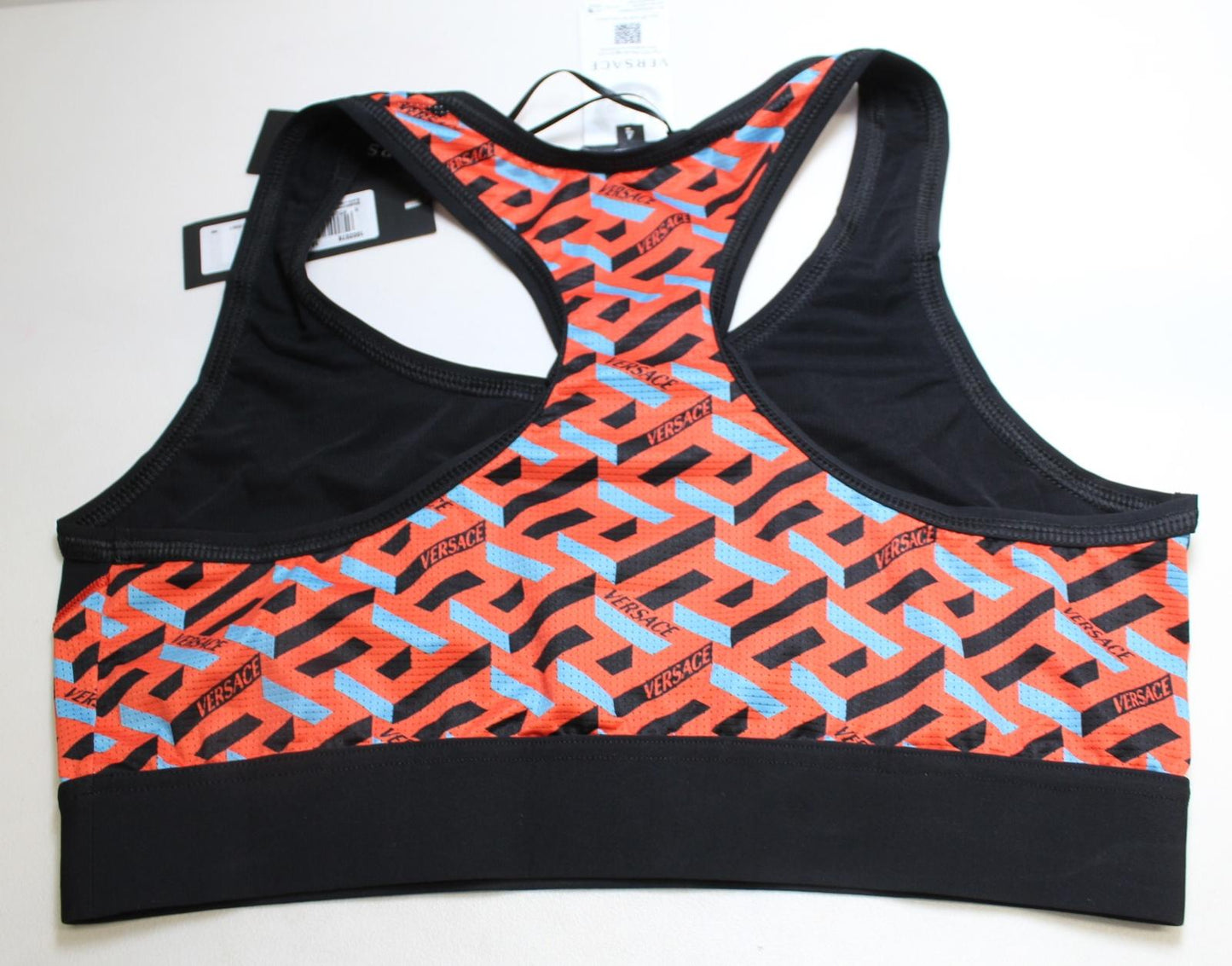 VERSACE Ladies LA Greca Black Orange Monogram Racer Back Sports Bra 4/UK38 NEW