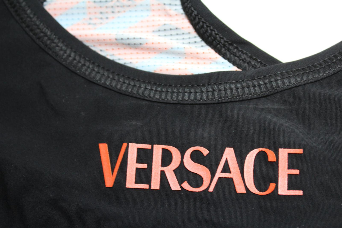 VERSACE Ladies LA Greca Black Orange Monogram Racer Back Sports Bra 4/UK38 NEW