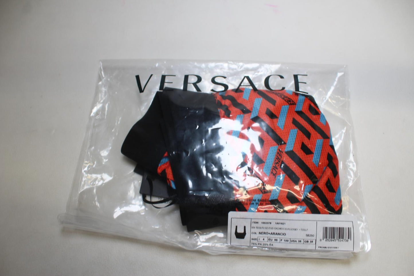 VERSACE Ladies LA Greca Black Orange Monogram Racer Back Sports Bra 4/UK38 NEW