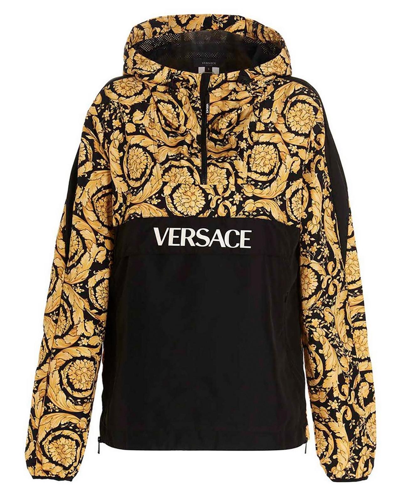 VERSACE Ladies Yellow & Black Barocco Print Half Zip Hooded Jacket Size M NEW