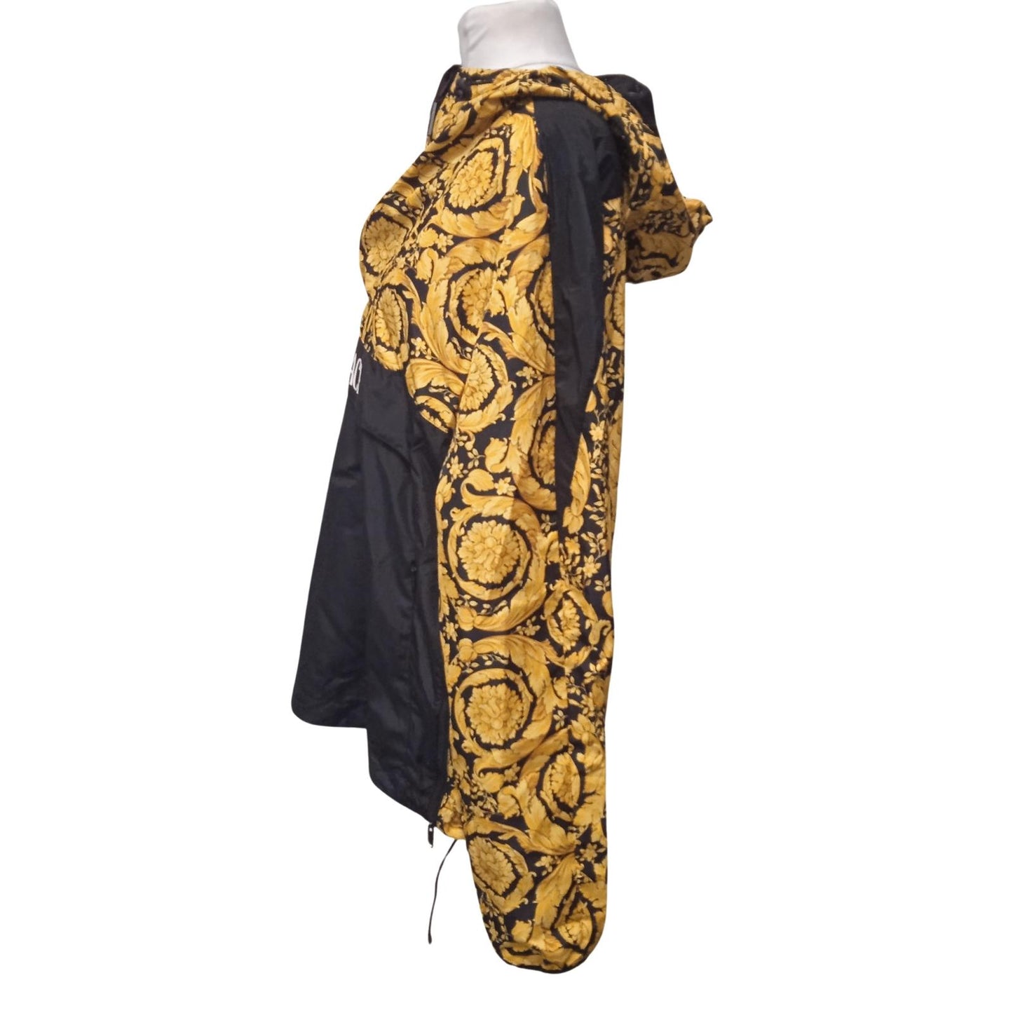 VERSACE Ladies Yellow & Black Barocco Print Half Zip Hooded Jacket Size M NEW