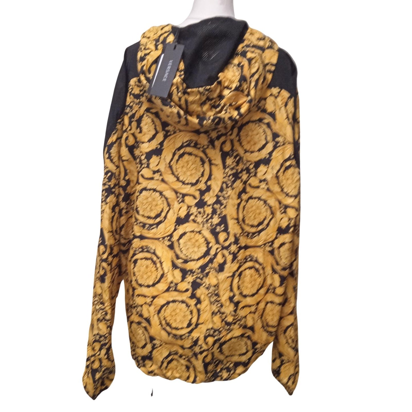 VERSACE Ladies Yellow & Black Barocco Print Half Zip Hooded Jacket Size M NEW