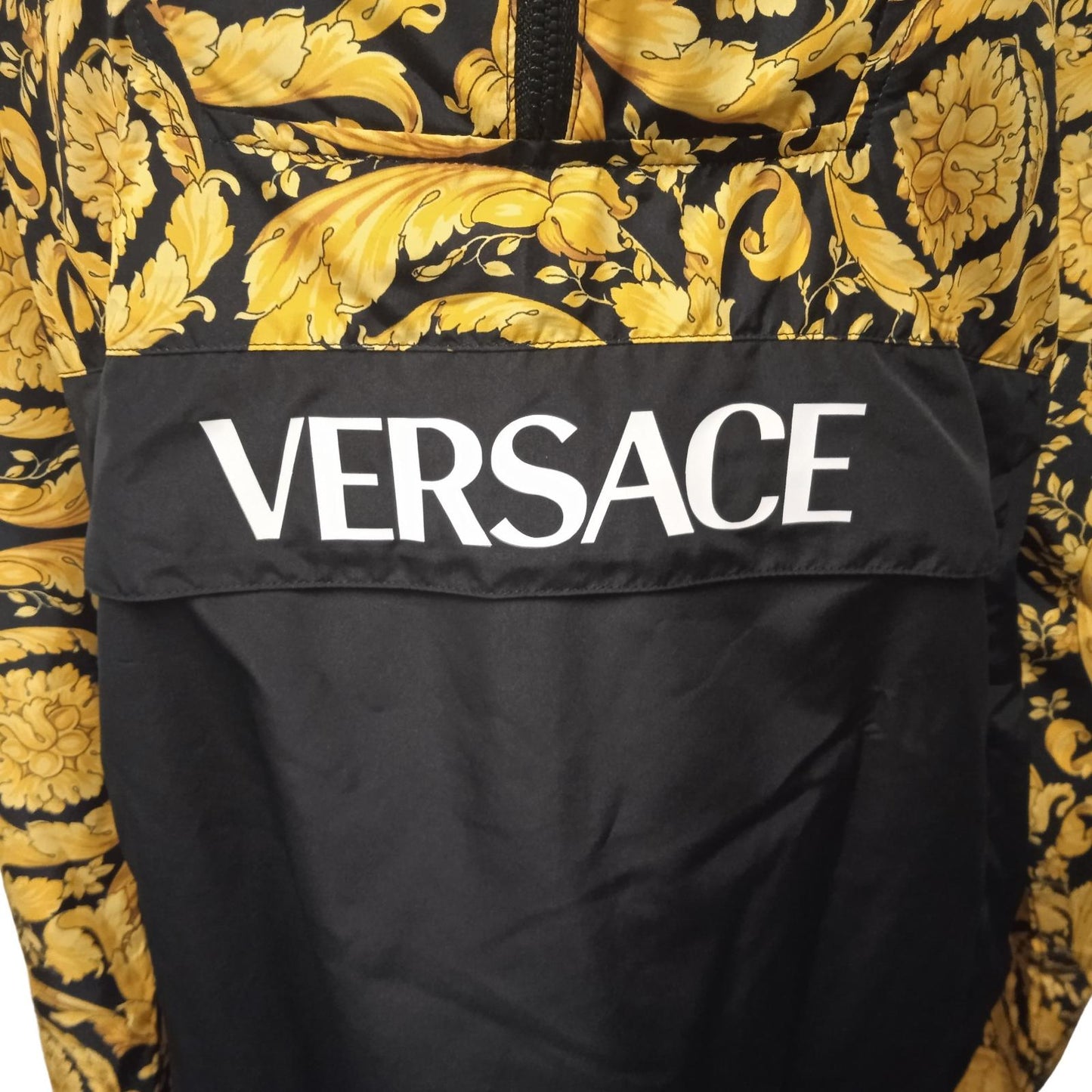 VERSACE Ladies Yellow & Black Barocco Print Half Zip Hooded Jacket Size M NEW