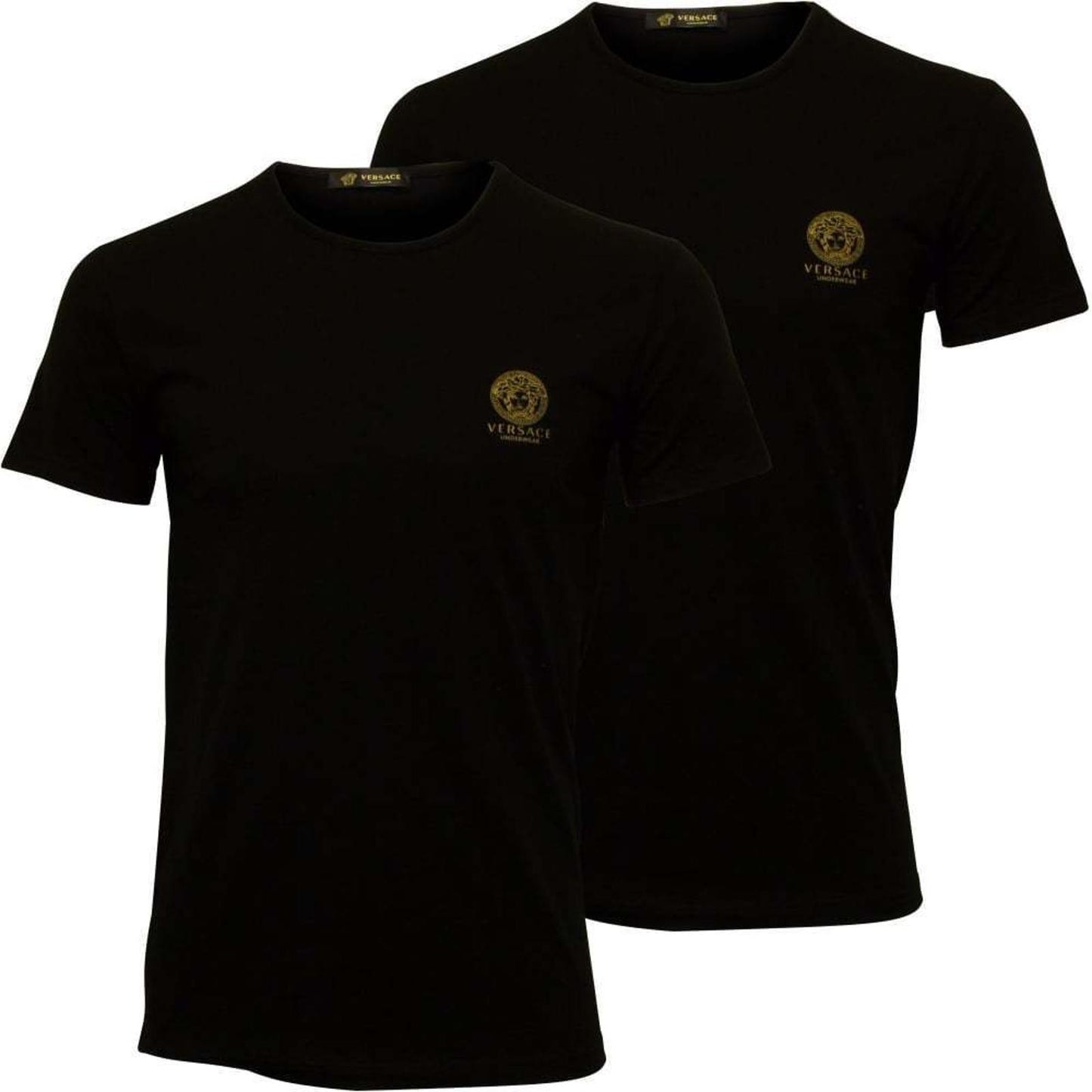 VERSACE Men's Black Cotton Blend Short Sleeve T-Shirt Bi-Pack Size 4/L NEW