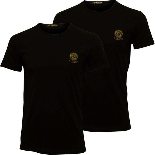 VERSACE Men's Black Cotton Blend Short Sleeve T-Shirt Bi-Pack Size 4/L NEW