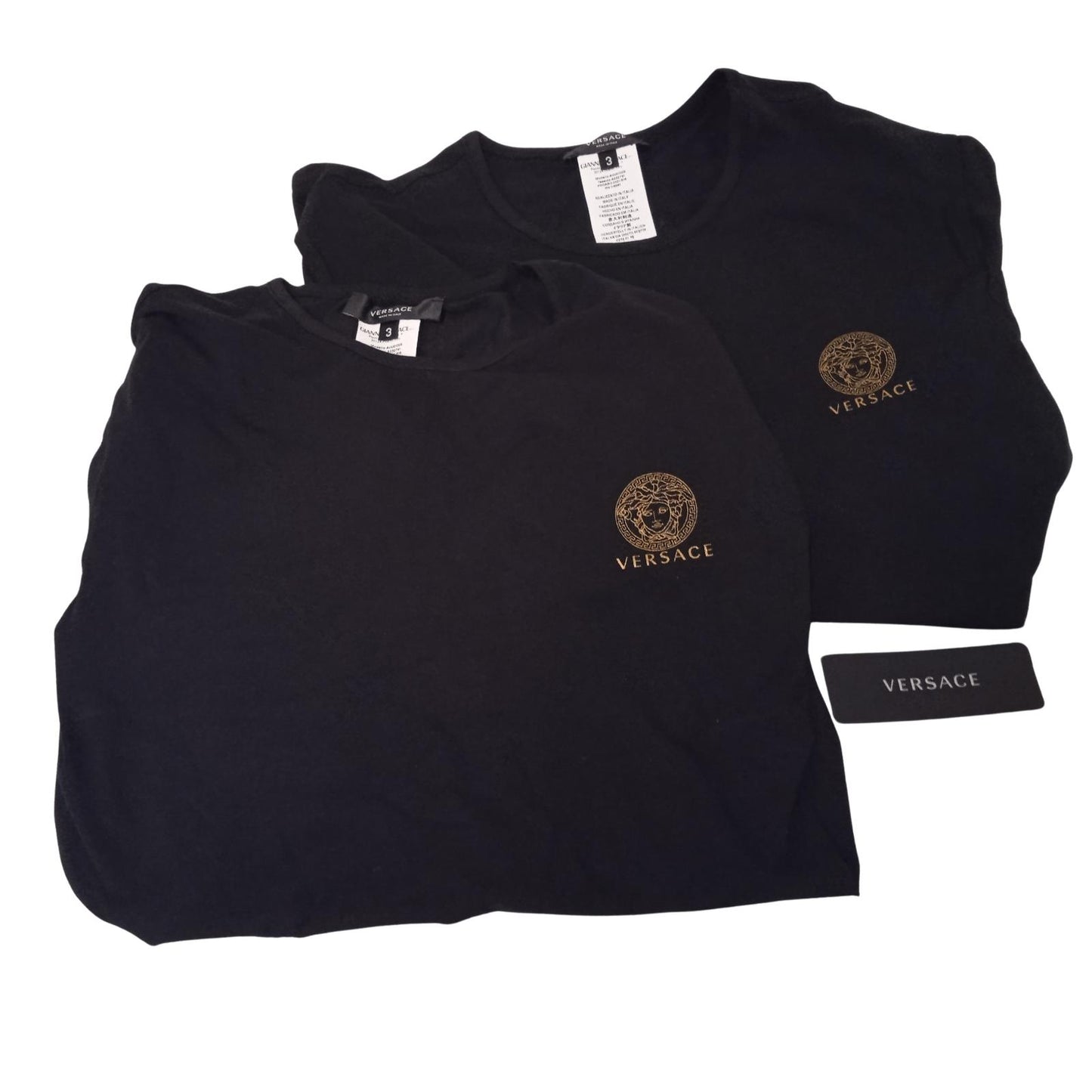 VERSACE Men's Black Cotton Blend Short Sleeve T-Shirt Bi-Pack Size 4/L NEW